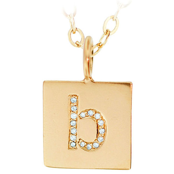 Picture of 14k Gold 1/2" Pave Diamond Square Charm Necklace