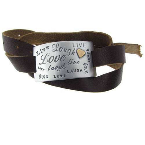 Picture of Live Laugh Love - Sterling Silver and Leather Wrap Bracelet